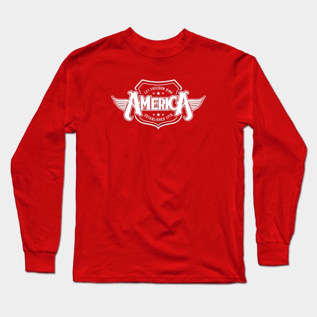 America - Shield Design (White on Red) Long Sleeve T-Shirt by jepegdesign